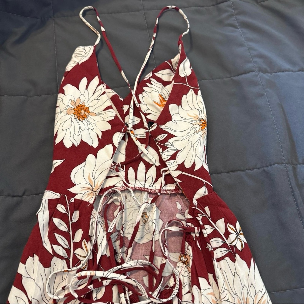 Forever 21 Boho Festival Floral Maxi Dress | XS | Y2K Burgundy White - Picture 7 of 8